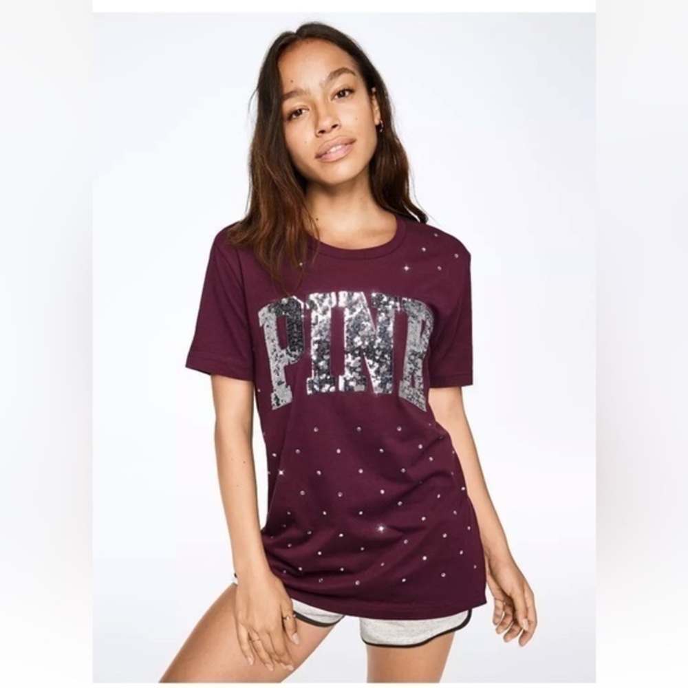 VS PINK BLING Rhinestone crew tee